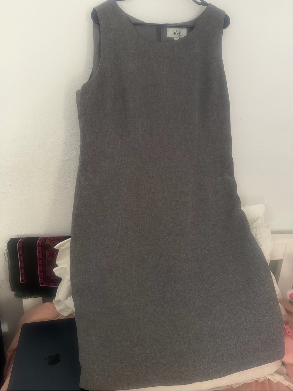Le Suit Gray Sleeveless Shift Midi Dress